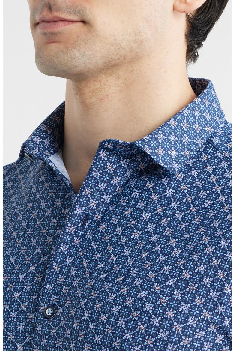 XC+™ Motion Geo Print Short-Sleeve Performance Knit Button-Up Shirt, Alternate, color, NAVY PETAL