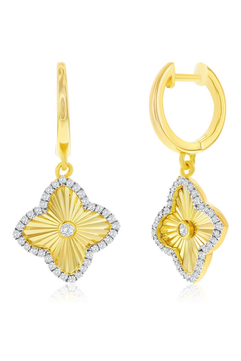 Cubic Zirconia Flower Drop Huggie Hoop Earrings, Main, color, TWO-TONE