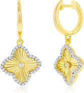 SIMONA Cubic Zirconia Flower Drop Huggie Hoop Earrings