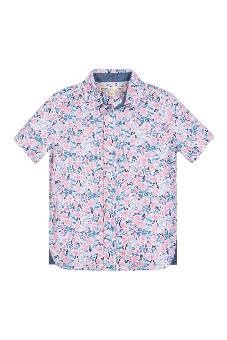 Boys' Short Sleeve Linen Shirt with Side Vent, Kids, Alternate, color, English Floral