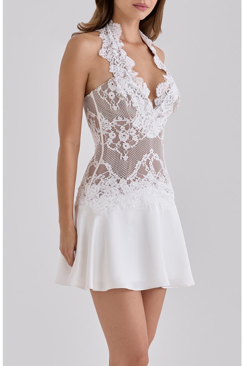 Nyra Lace & Satin Halter Minidress, Alternate, color, WHITE