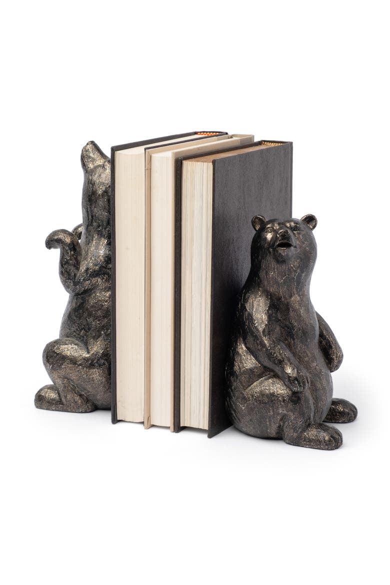 Sleuth (Set of 2) 9L x 8W Grizzly Bear Bookends, Main, color, Metallic Silver