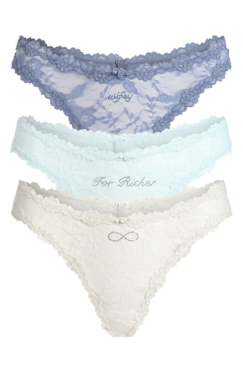SKIMS 3-Pack Stretch Lace Dipped Thongs, Main, color, 
