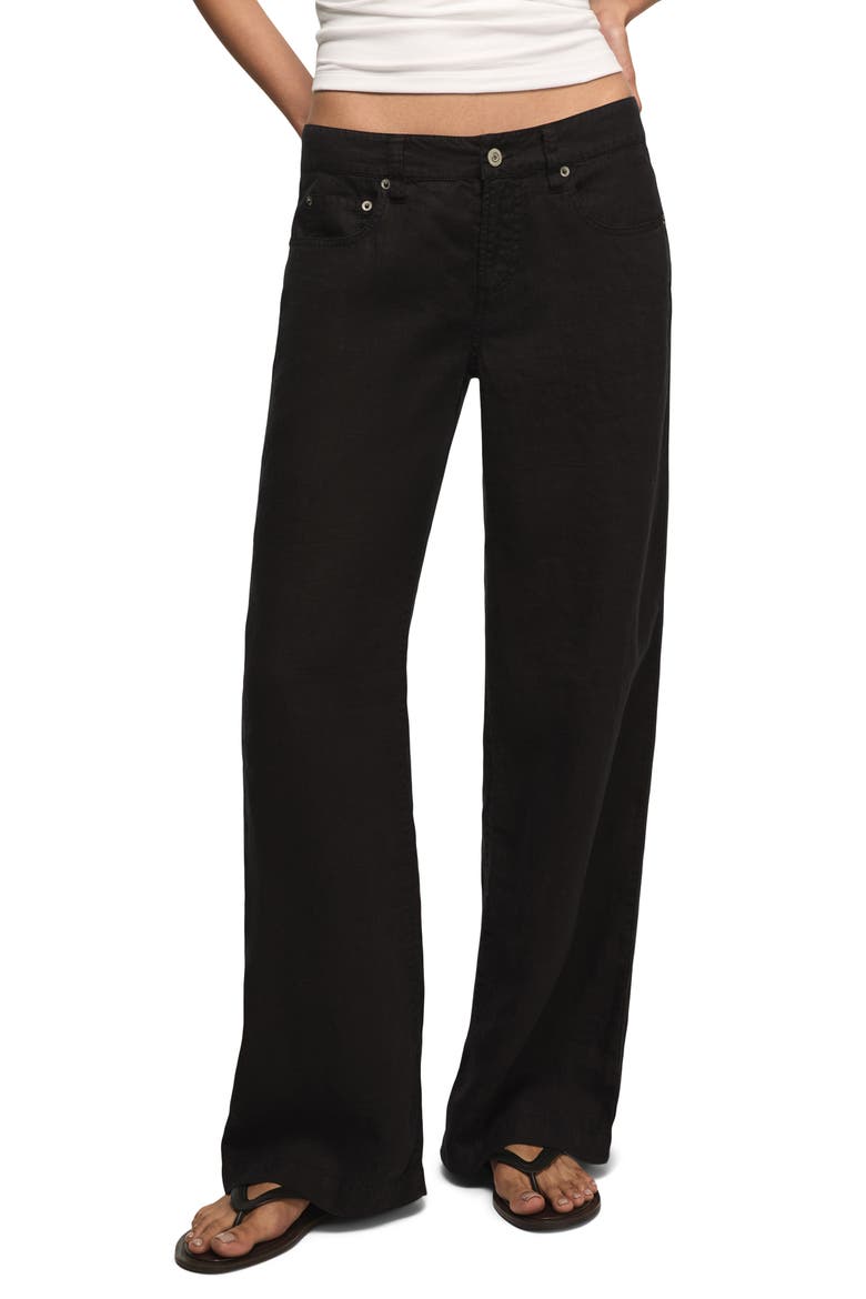 Baggy Wide Leg Linen Pants, Main, color, CAVIAR