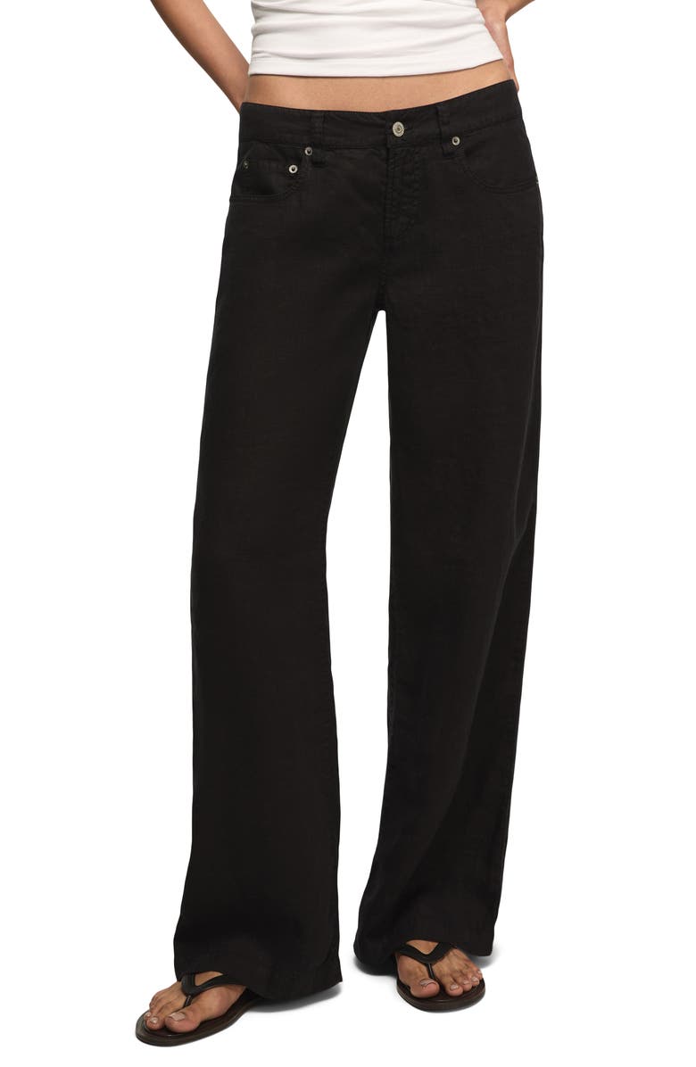 Lucky Brand Baggy Wide Leg Linen Pants, Main, color, Caviar