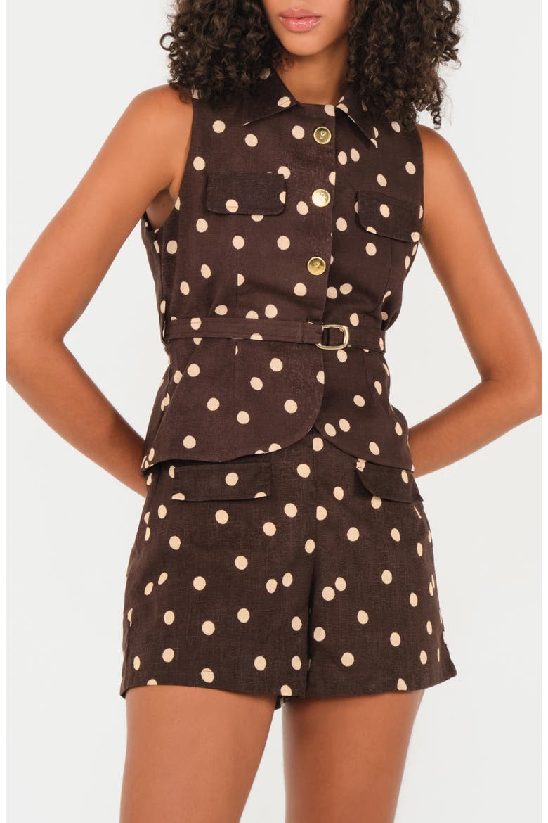 Stellas Belted Sleeveless Button-Up Shirt, Main, color, POLKA DOTS CREAM