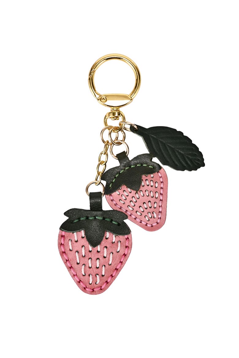 Strawberry Genuine Leather Keychain Charm, Alternate, color, Blush