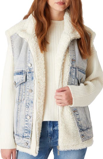 Blanknyc Denim & High Pile Fleece Trucker Vest In White
