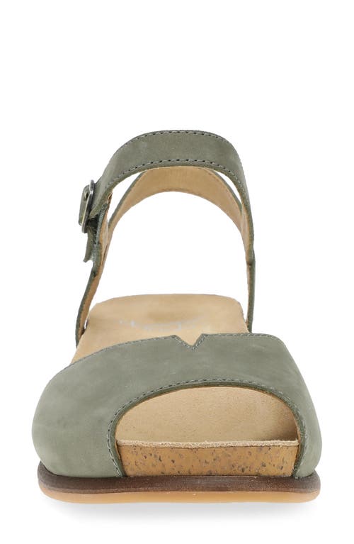 Dansko Cass Ankle Strap Peep Toe Wedge Sandal In Sage Milled Nubuck