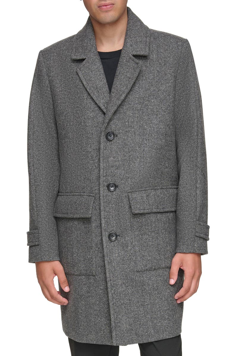 Andrew Marc Gondet Herringbone Wool Blend Overcoat, Main, color, 