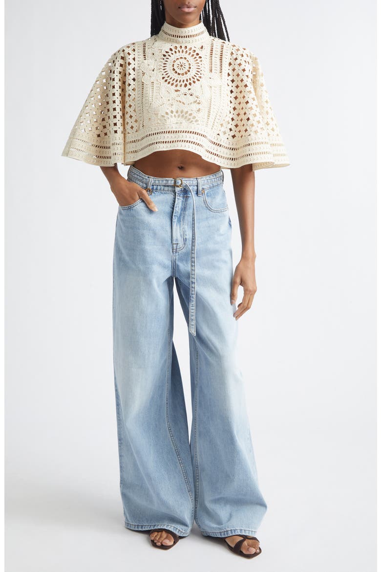 Indra Crop Embroidered Cotton Eyelet Cape, Alternate, color, TEA
