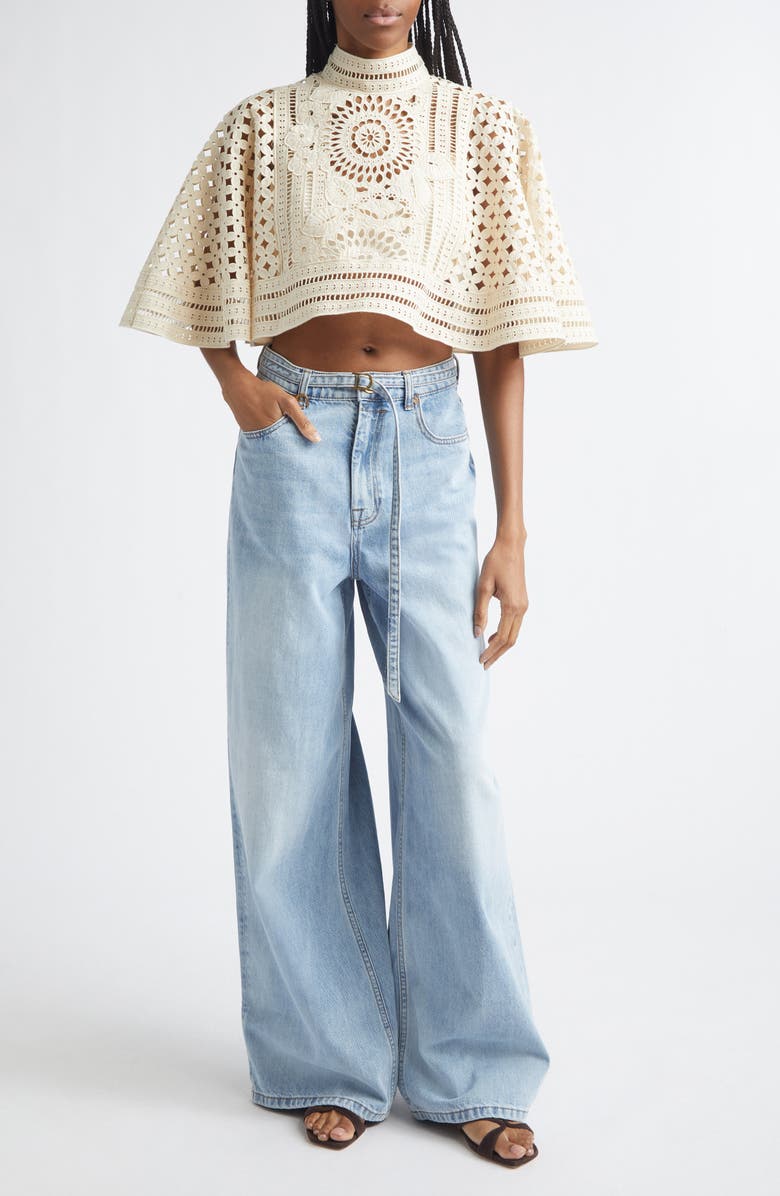 Zimmermann Indra Belted Relaxed Flare Jeans, Alternate, color, Skylark