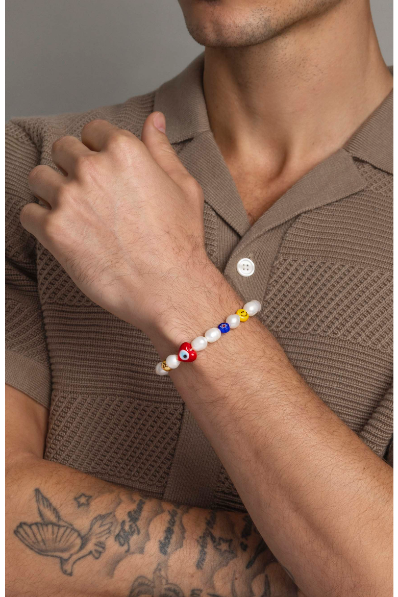 Smiley Face Pearl Bracelet, Alternate, color, White / Mixed Colors