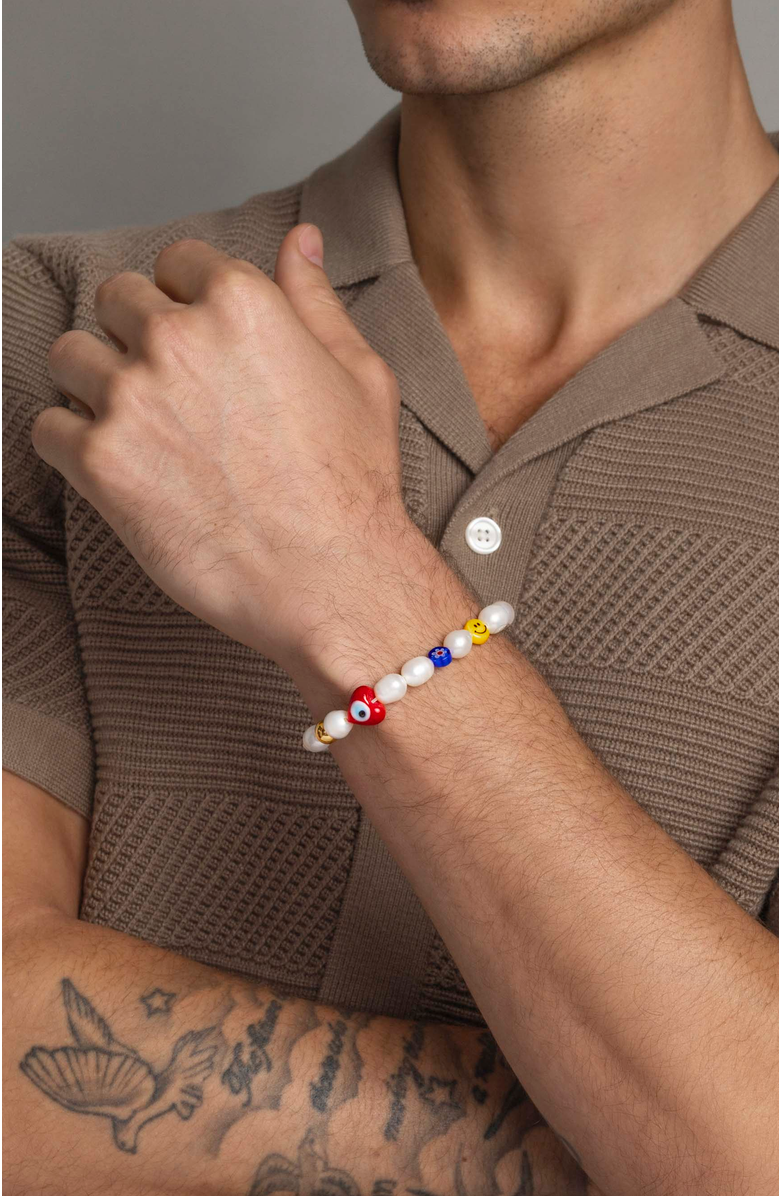 Nialaya Smiley Face Pearl Bracelet, Alternate, color, White / Mixed Colors