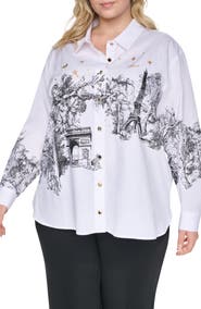KARL LAGERFELD PARIS Paris Scene Cotton Button Down Shirt