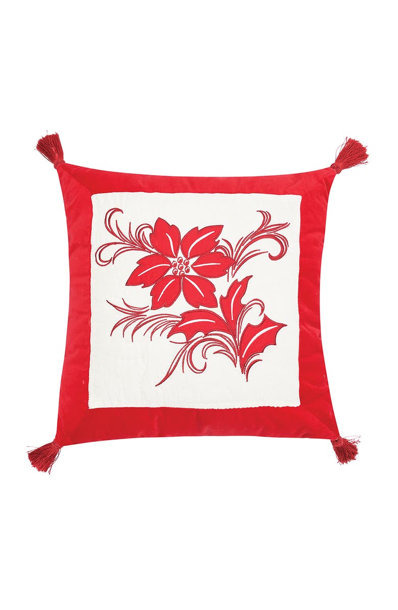 C&F Home Winter Frost Poinsettia Quilted Pillow, 18" x 18", Main, color, Red