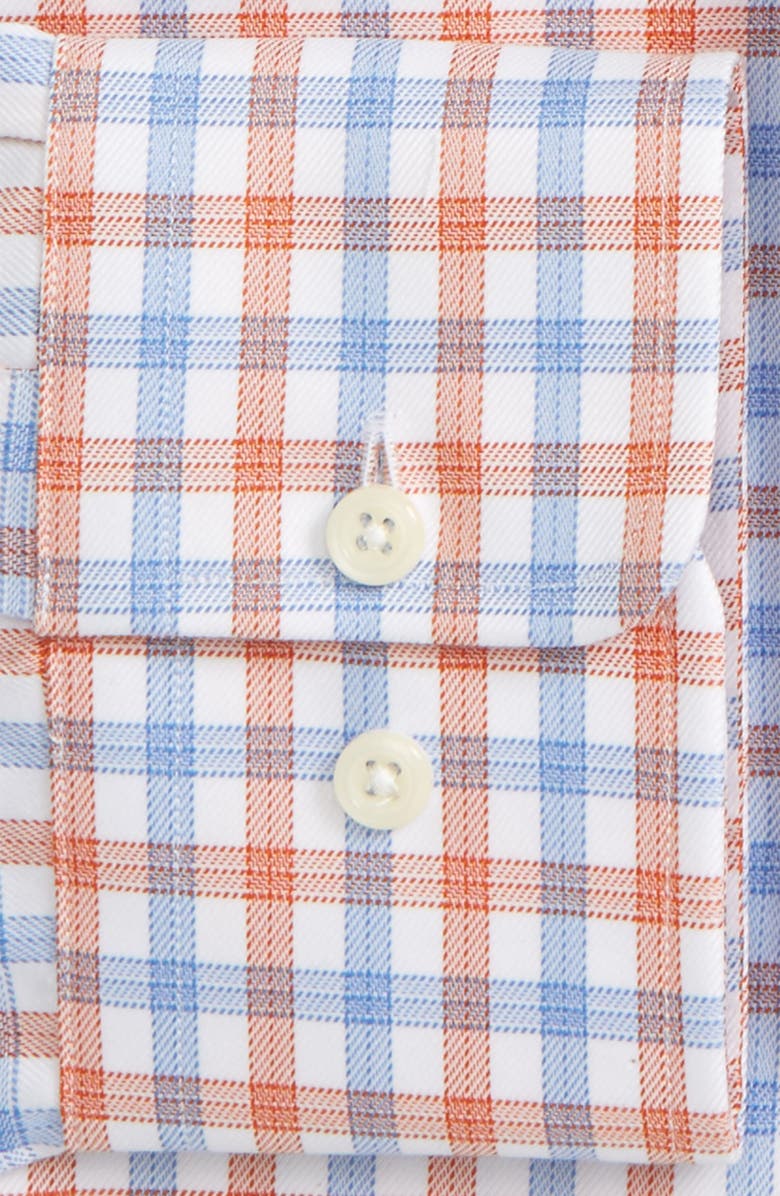 David Donahue Trim Fit Check Dress Shirt, Main, color, Sky/ Melon