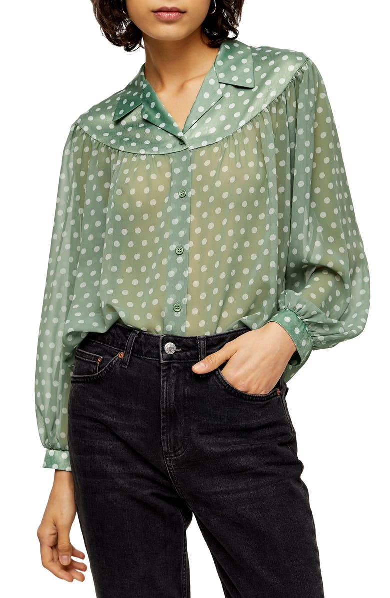 Topshop Dot Sheer Balloon Sleeve Blouse, Main, color,