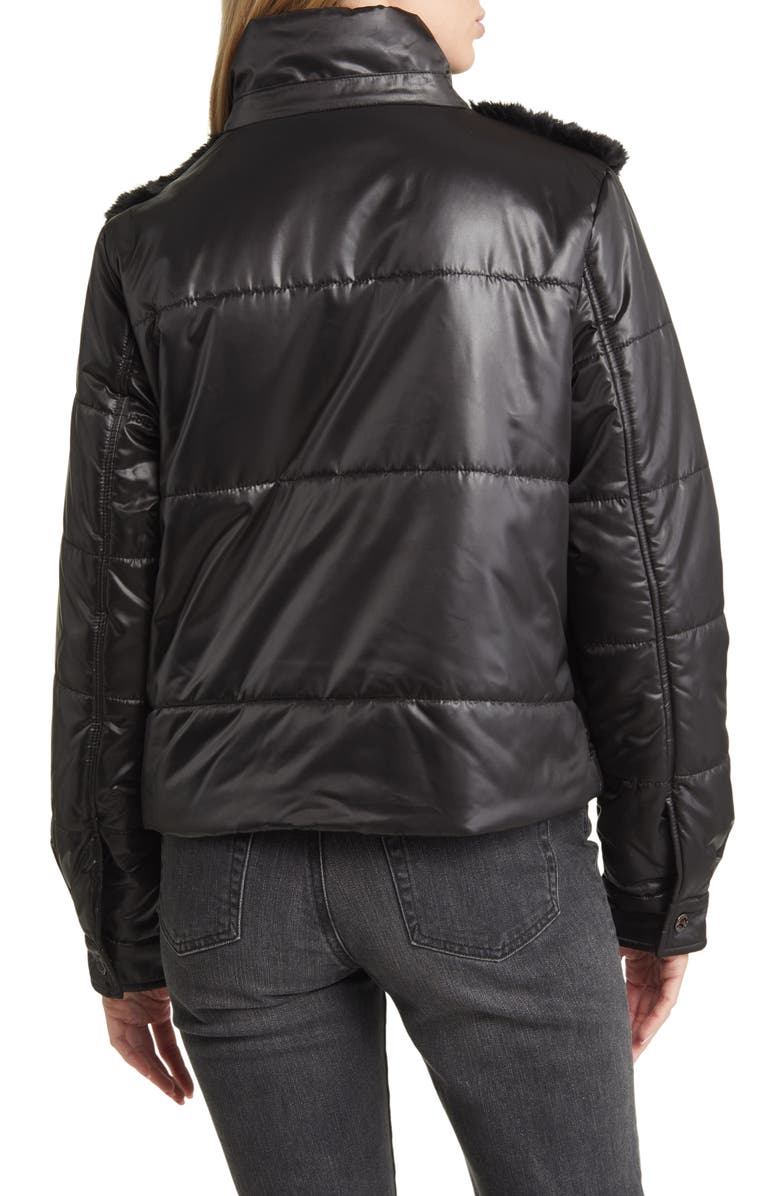 Via Spiga Faux Fur Mixed Media Puffer Jacket, Alternate, color, 