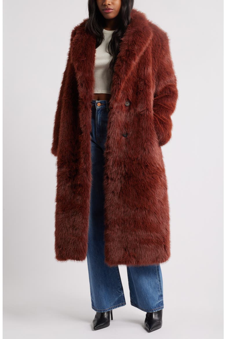 Faux Fur Longline Coat, Main, color, BURGUNDY