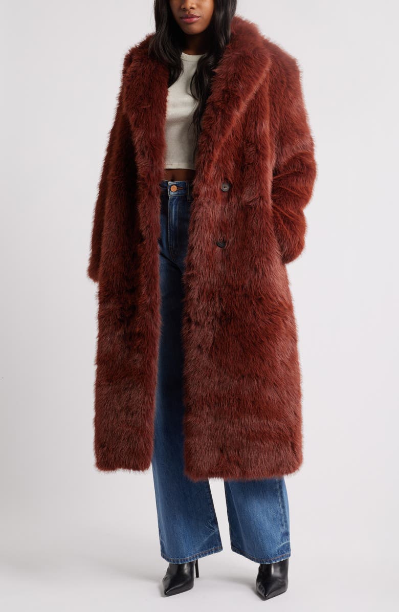 Topshop Faux Fur Longline Coat, Main, color, 