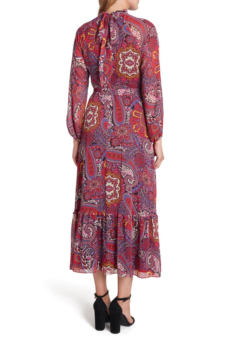 Mock Neck Print Long Sleeve Maxi Dress, Alternate, color, CRIMSON PAISLEY