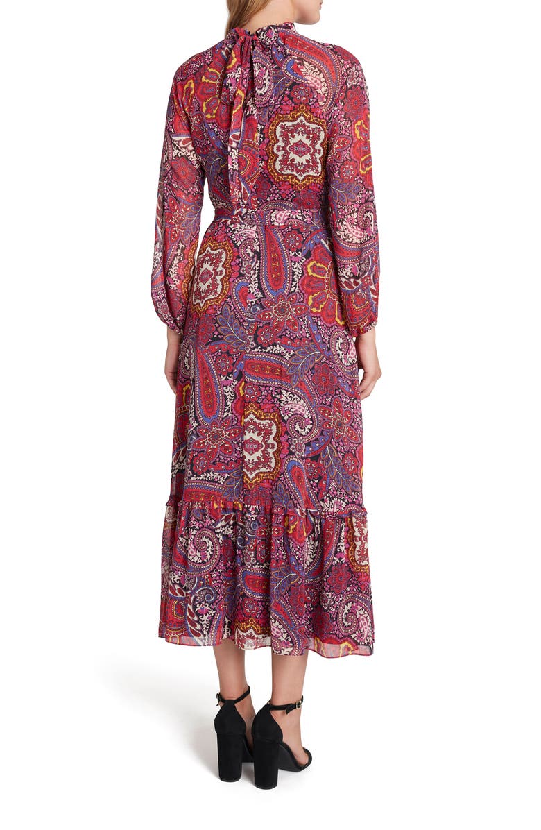 Tahari Mock Neck Print Long Sleeve Maxi Dress, Alternate, color,