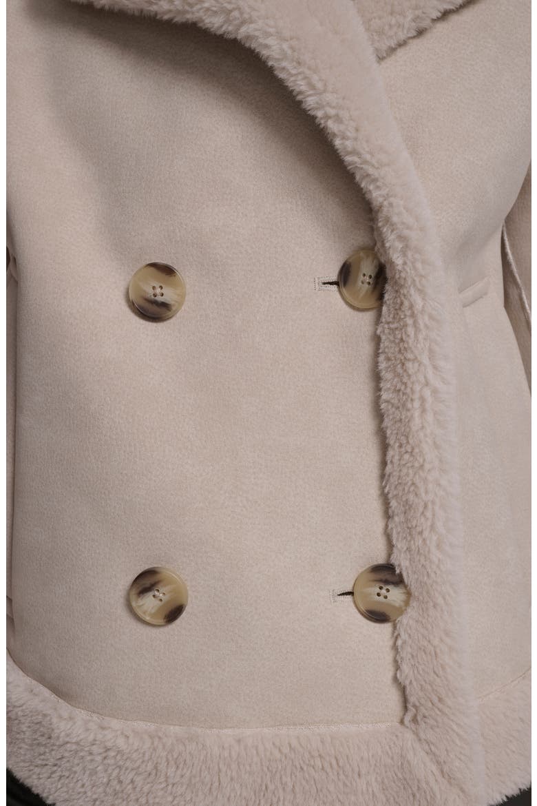Faux Leather & Faux Shearling Double Breasted Coat, Alternate, color, CREAM