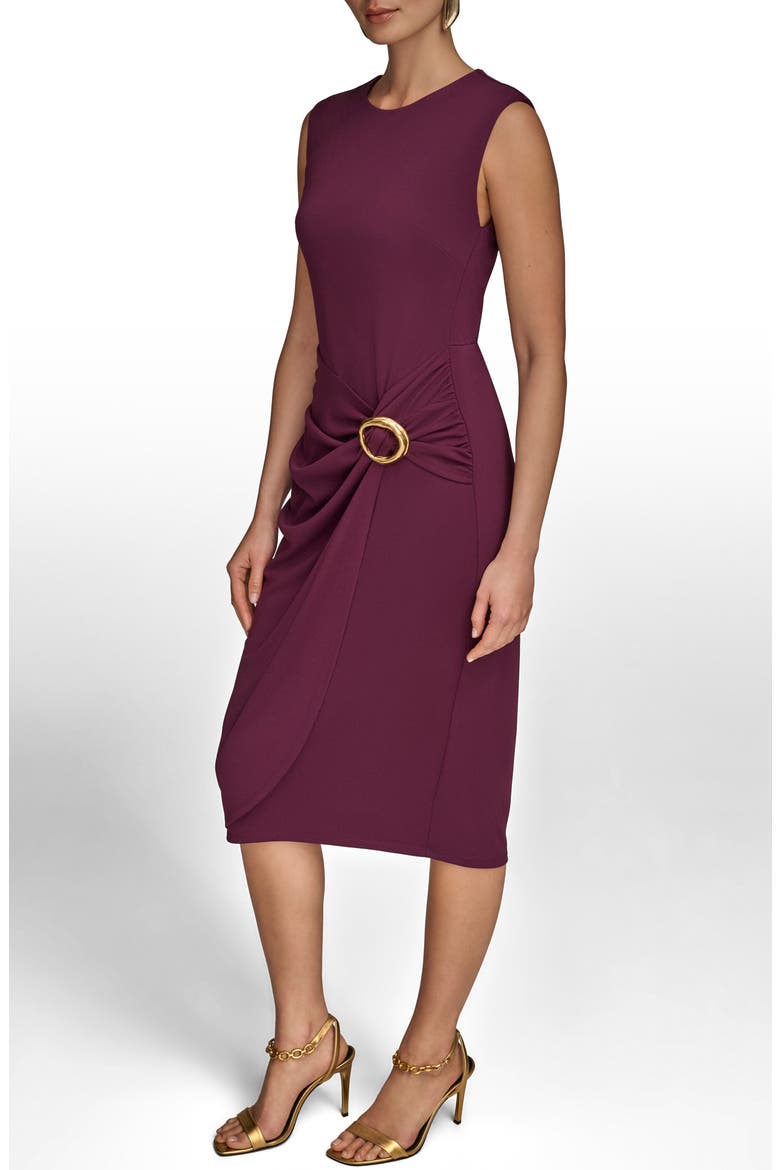 Side Buckle Detail Sheath Midi Dress, Alternate, color, PRUNE