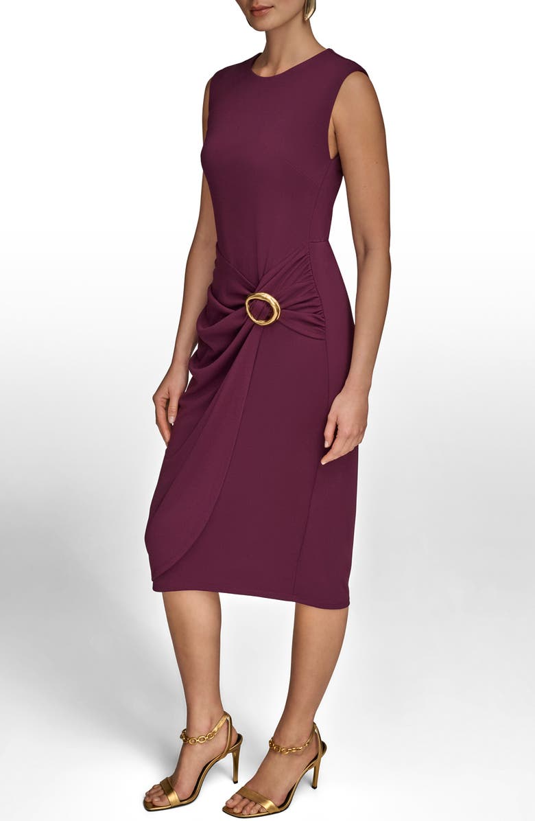 Donna Karan New York Side Buckle Detail Sheath Midi Dress, Alternate, color, Prune