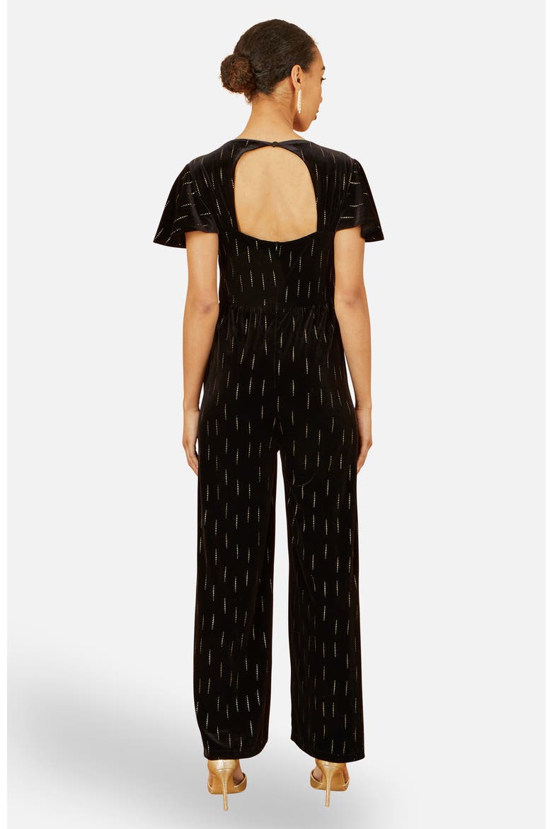 Foil Print Velvet Jumpsuit, Alternate, color, Black