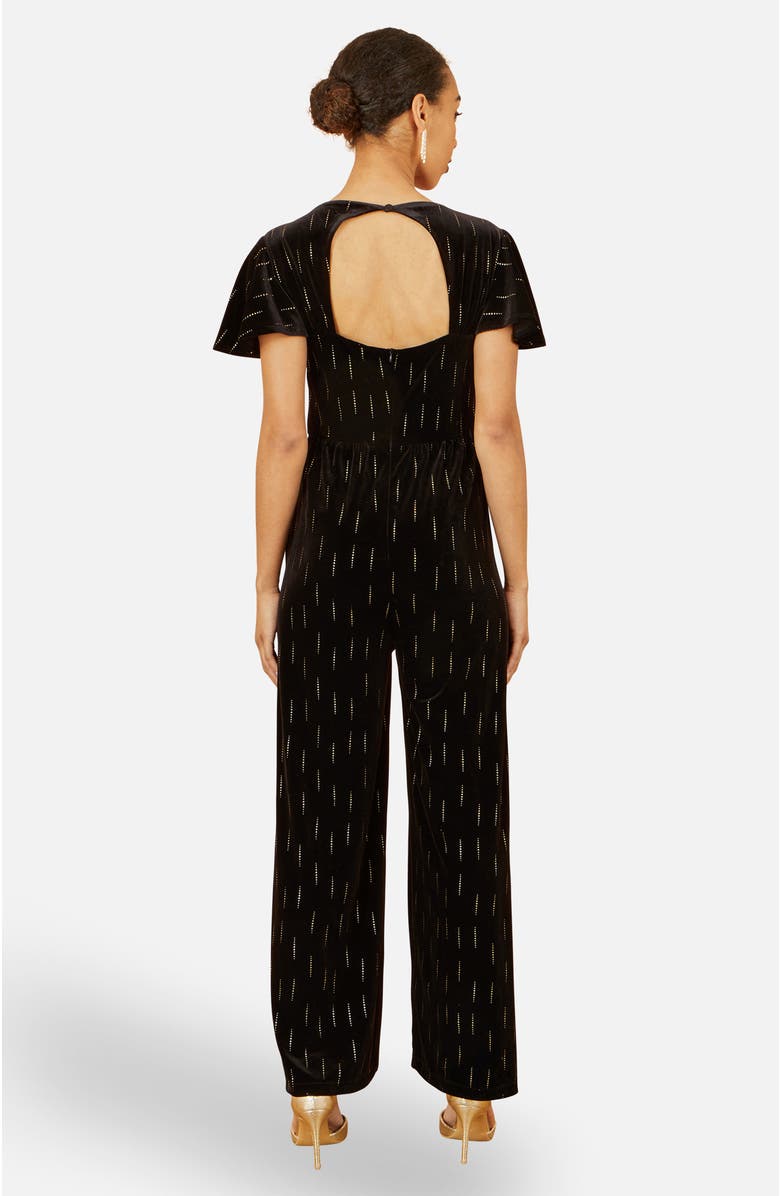 Yumi Foil Print Velvet Jumpsuit, Alternate, color, Black