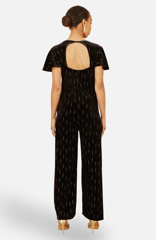 Yumi Foil Print Velvet Jumpsuit In Black