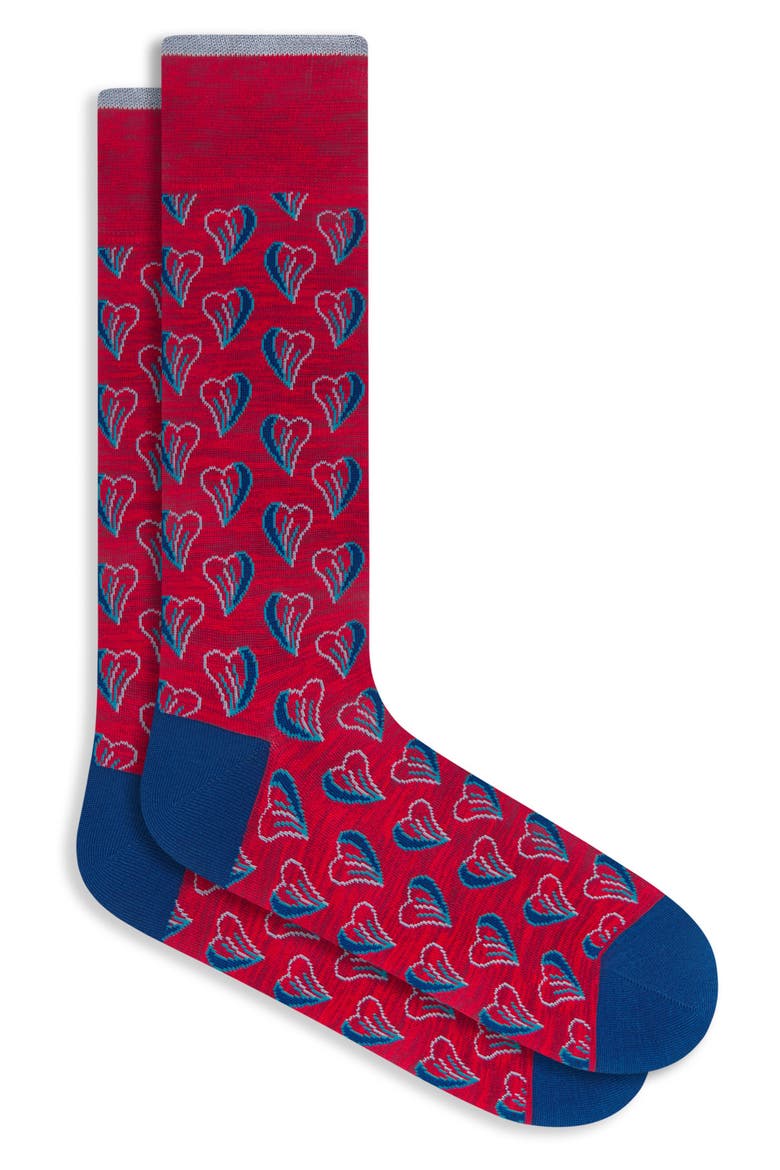 Hearts Mercerized Cotton Blend Dress Socks, Main, color, CHILI