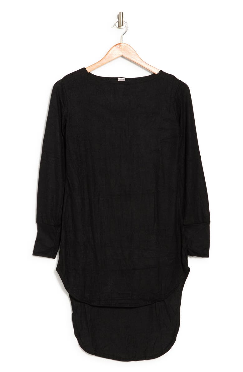 GO COUTURE Boatneck High/Low Hem Tunic Top, Alternate, color, Black Print 1