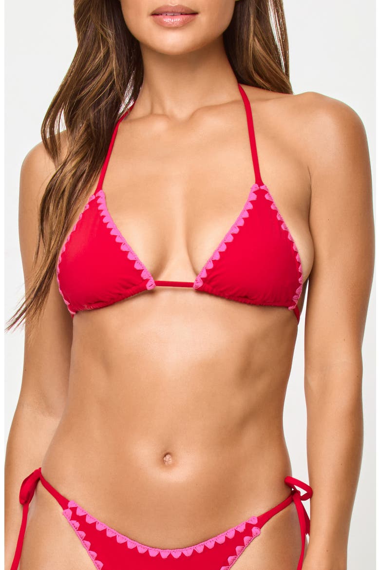 Zahra Embroidered Halter Swim Top, Main, color, LIPSTICK RED/ SWEETHEART