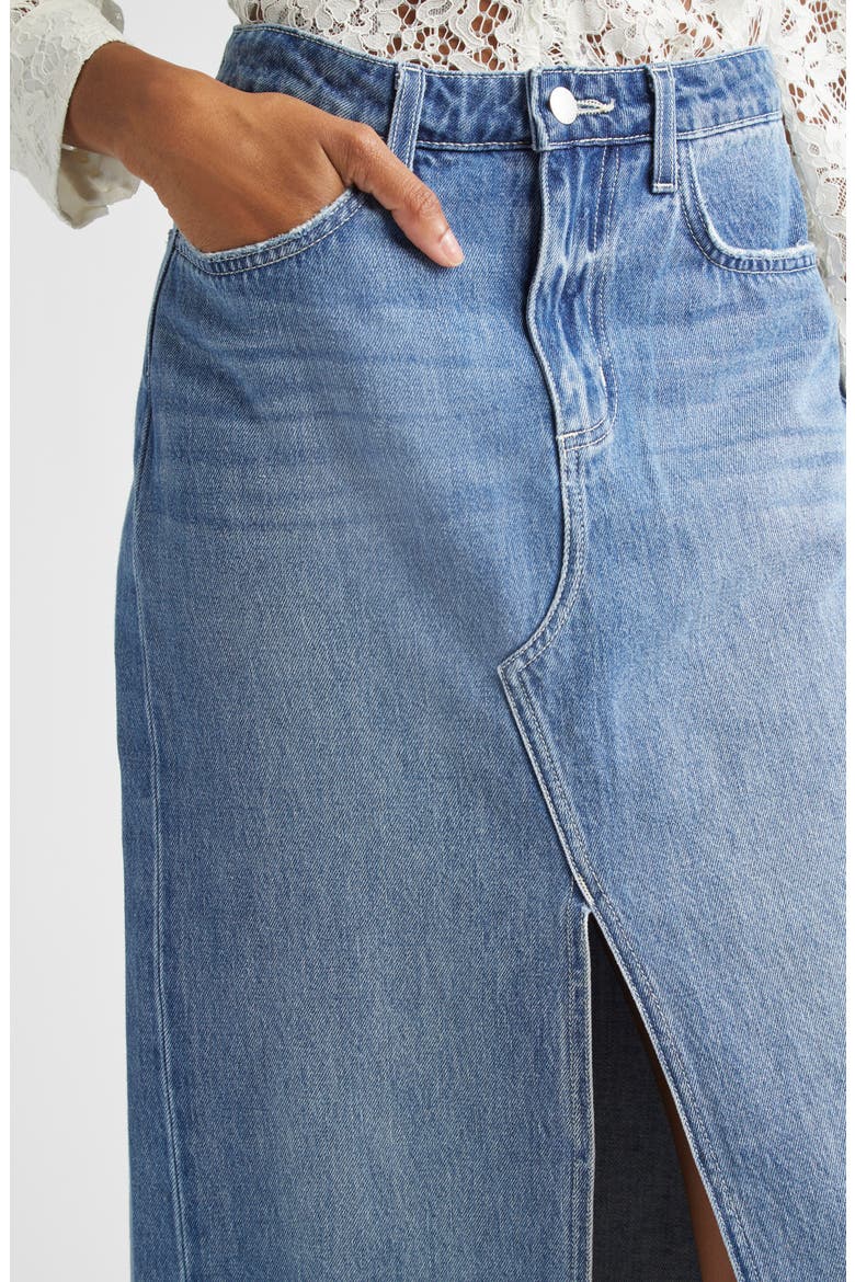 Rysa Front Slit Denim Maxi Skirt, Alternate, color, WOODROW