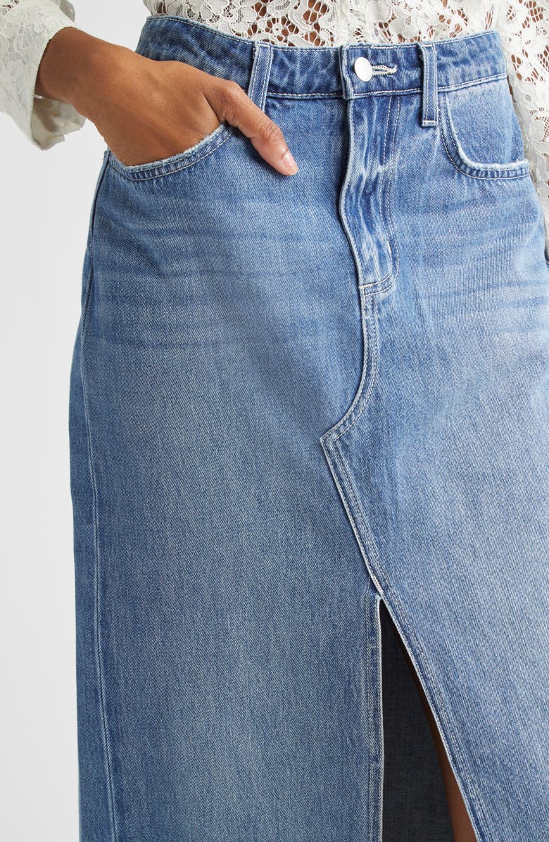 L'AGENCE Rysa Front Slit Denim Maxi Skirt, Alternate, color, Woodrow