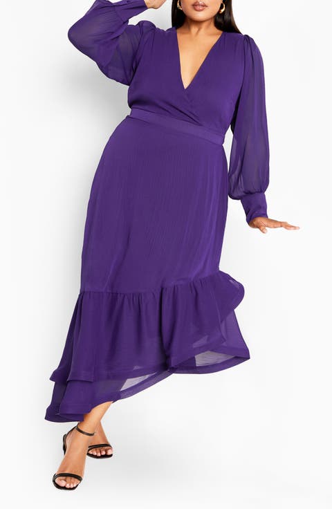 Antoinette Long Sleeve Asymmetric Midi Dress (Plus)