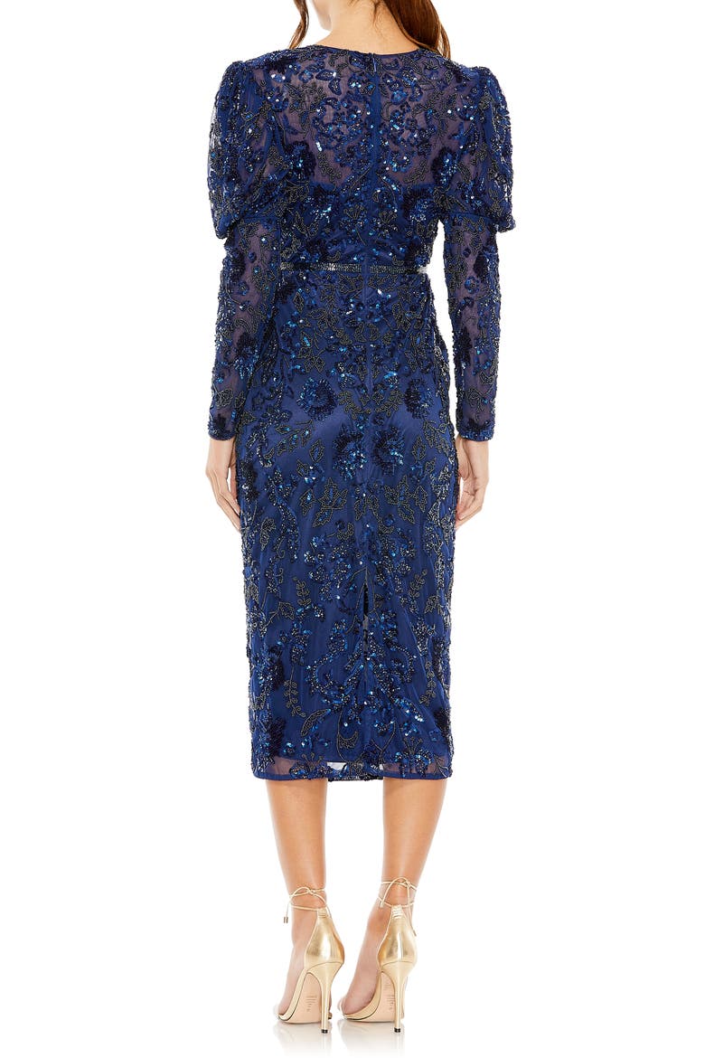 Beaded Floral Long Sleeve Sheath Cocktail Dress, Alternate, color, MIDNIGHT