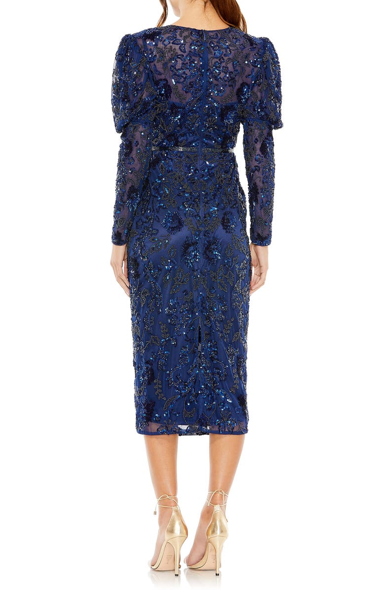 Mac Duggal Beaded Floral Long Sleeve Sheath Cocktail Dress, Alternate, color,