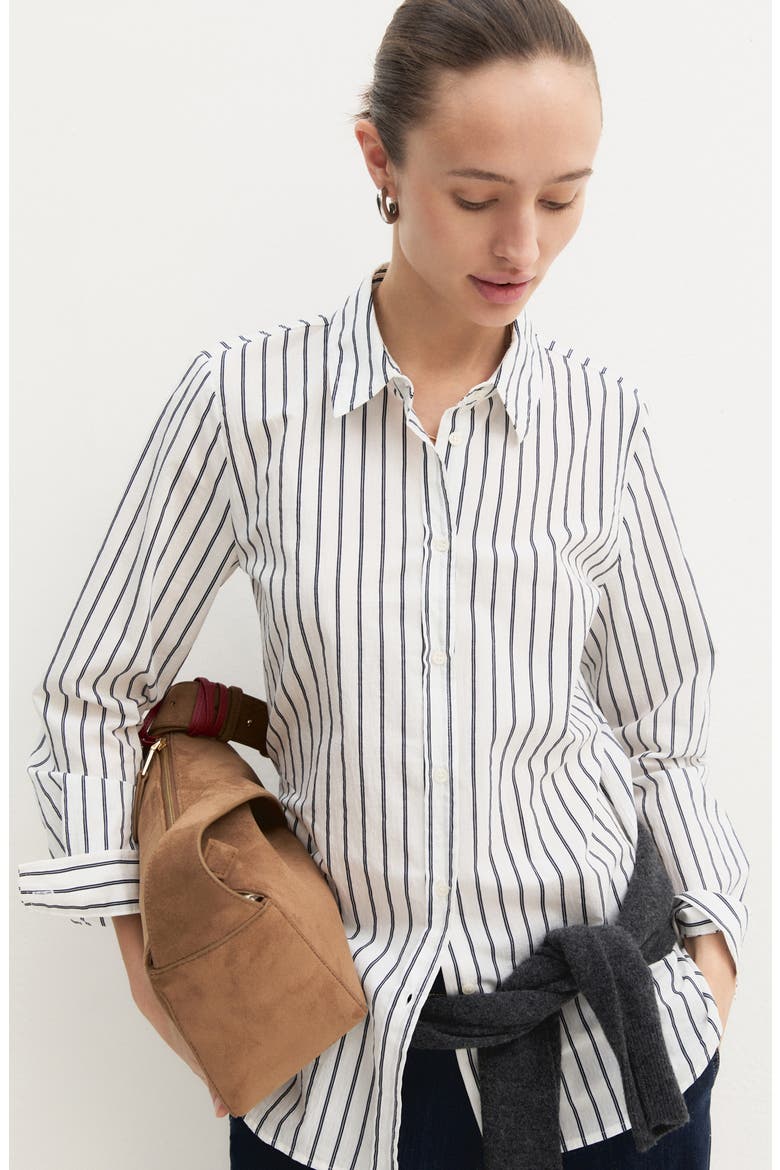 Pinstripe Cotton Blend Button-Up Shirt, Alternate, color, WOOL WHITE PINSTRIPES