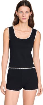SANDRO Beaded embroidered cotton vest top