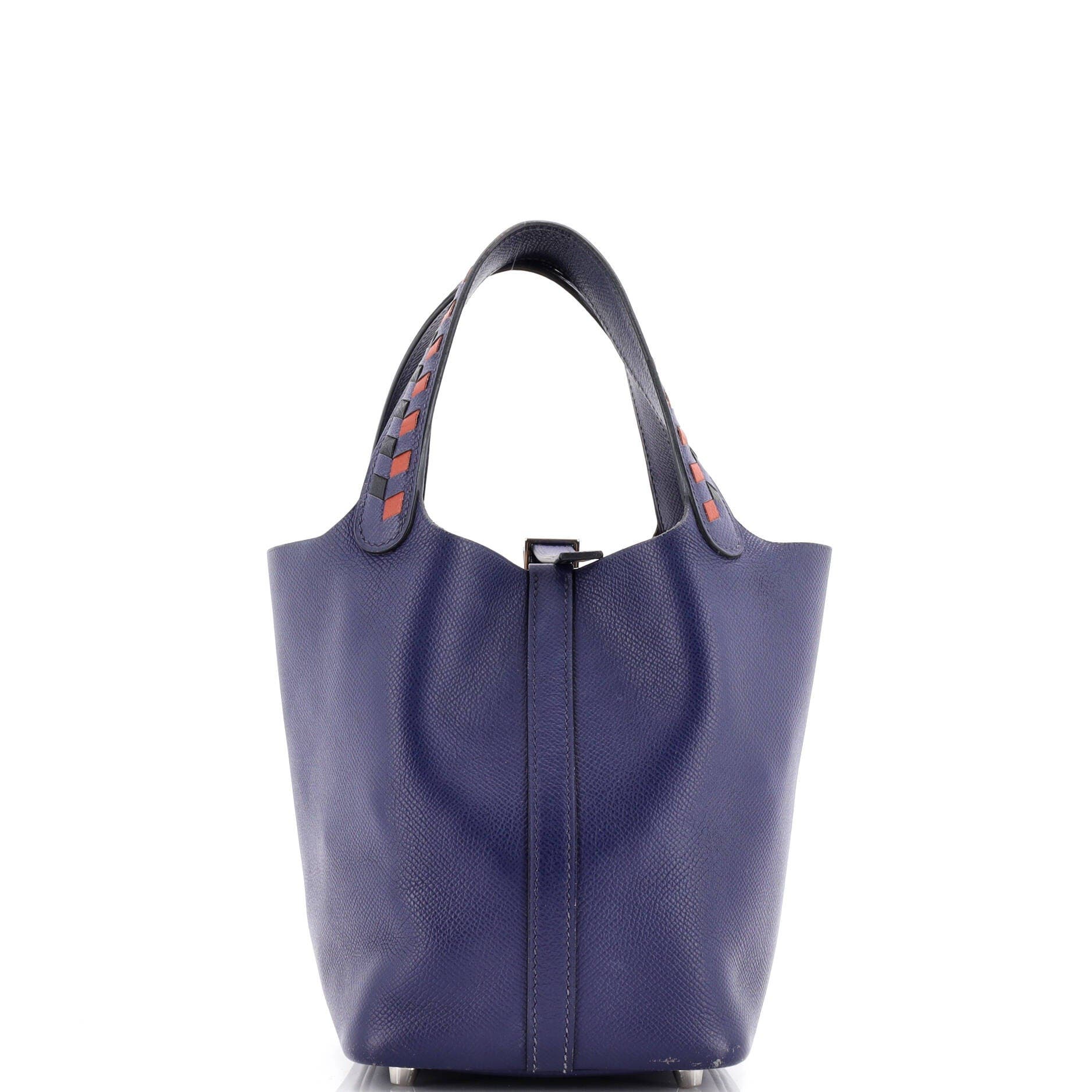 Pre-Owned Hermes Picotin Lock Bag Tressage Epsom PM, Main, color, Bleu Encre/Noir/Brique