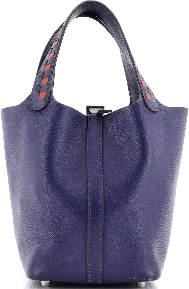 Pre-Owned Hermes Picotin Lock Bag Tressage Epsom PM, Main, color, Bleu Encre/Noir/Brique