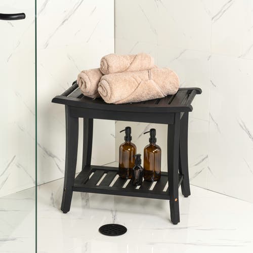 Jonathan Y Tucker 22.1" Traditional Classic Slatted Solid Acacia Wood Indoor/outdoor Shower Bench Wi In Black