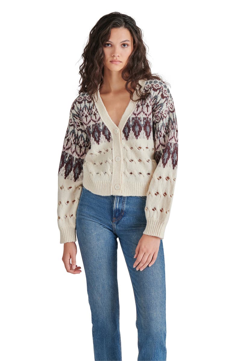 Steve Madden Irisa Fair Isle Cardigan, Alternate, color, Cream