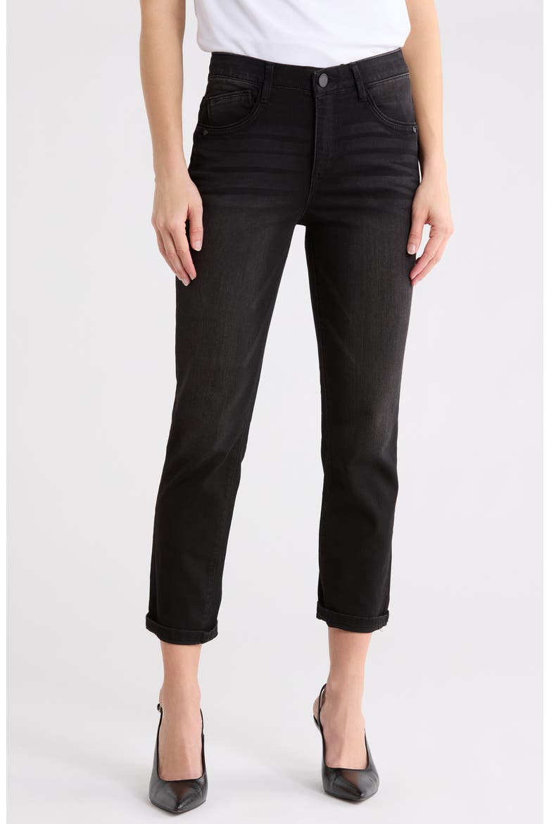 'Ab'Solution High Waist Straight Leg Jeans, Main, color, BLACK