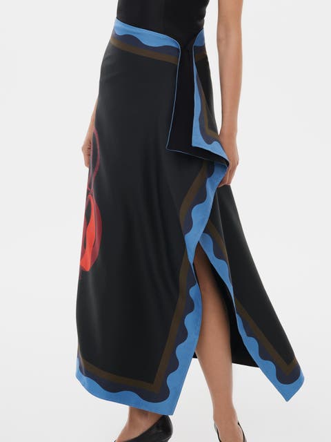 Reversible Floral Wool-blend Wrap Skirt