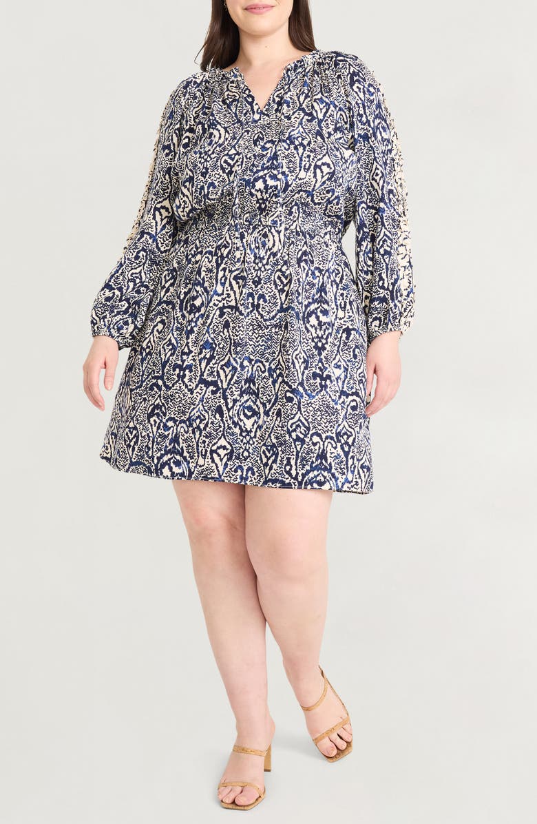 The Good Journey Ruffle Long Sleeve Dress, Main, color, Cream/ Blue